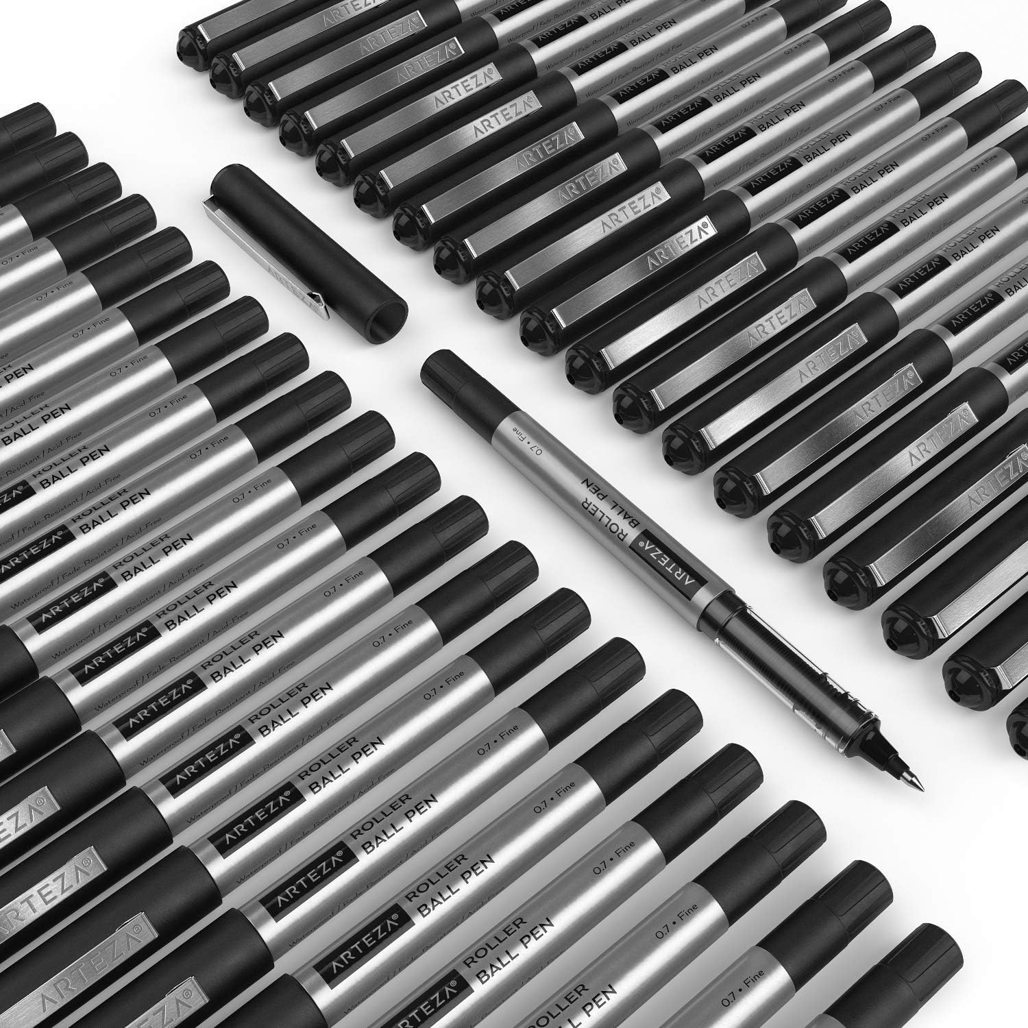 Arteza Rollerball Pens, Pack of 40, 0.7mm Black Liquid Ink Pens for Bullet Journaling, Fine Point Rollerball for Writing, Taking Notes & Sketching: Office Products