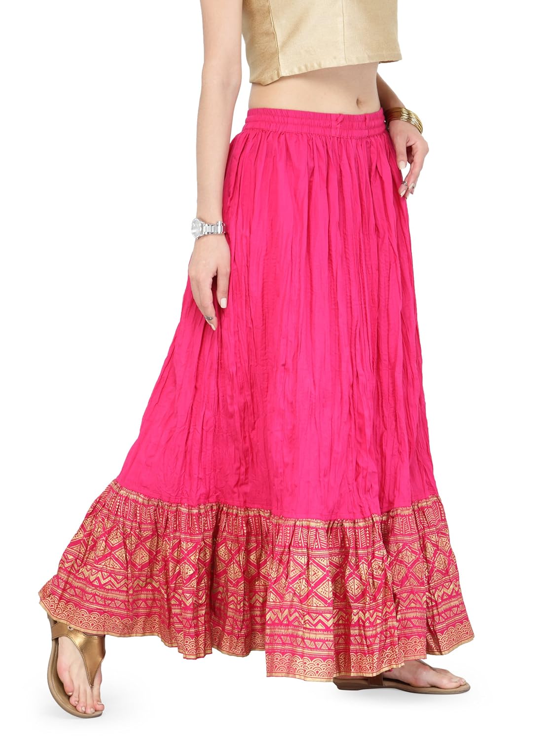 varanga pink pure cotton gold skirts kff-var21029