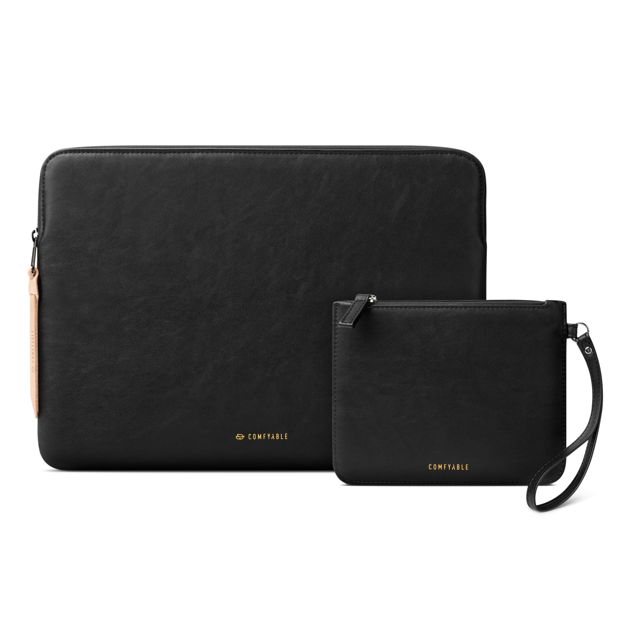 Photo 1 of Comfyable Leather Laptop Sleeve with Accessory Pouch Compatible with 16 Inch MacBook Pro M4 2024 & 15 Inch MacBook Air M4 2025 A3241 M3 A3114 (Loose Fit) M2, Black