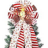 Thiccywoov Christmas Tree Topper 12 x 45'' Large Christmas Bows with Glitter Large Gingerbread Man Toppers Decorative Gift Bows for Wreaths Thanksgiving Xmas Tree Ornament