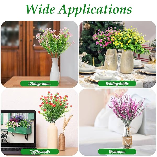20 BUNDLES REALISTIC ARTIFICIAL FLOWERS FOR OUTDOORS, UV RESISTANT NO FADE FAKE FLOWERS WITH PLASTIC FAUX SHRUBS PLANTS FOR GARDEN PATIO PORCH WINDOW BOX HOME WEDDING FARMHOUSE OUTSIDE HANGING DECOR