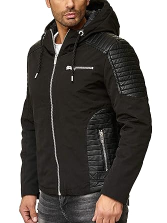 Redbridge Herren Übergangsjacke Kunstleder Biker Elements Gesteppt Freizeitjacke mit Kapuze