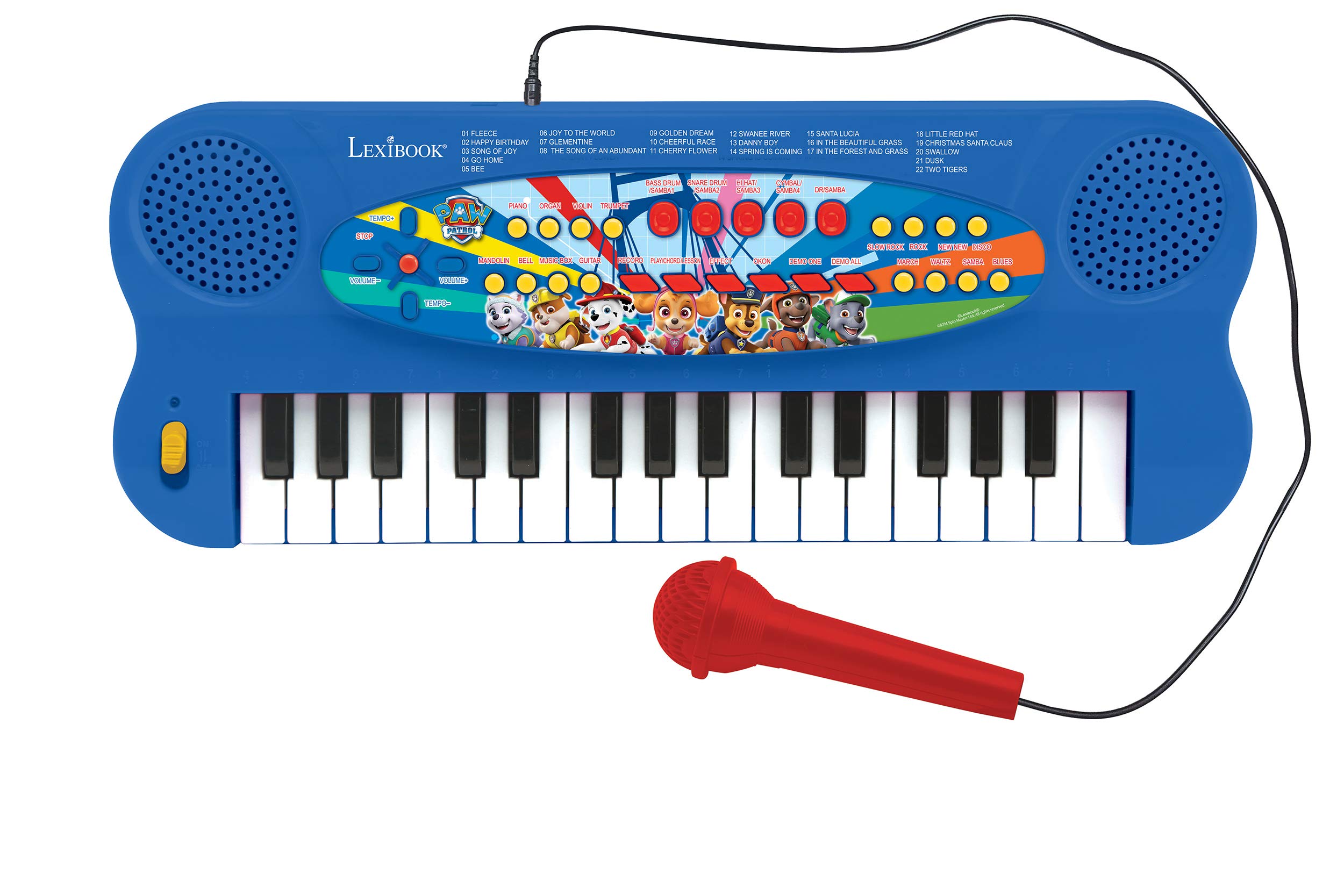 Lexibook, Paw Patrol, Electronic Keyboard with microphone, 32-keys piano, microphone for singing, 22 demo songs, battery operated, blue/red, K703PA