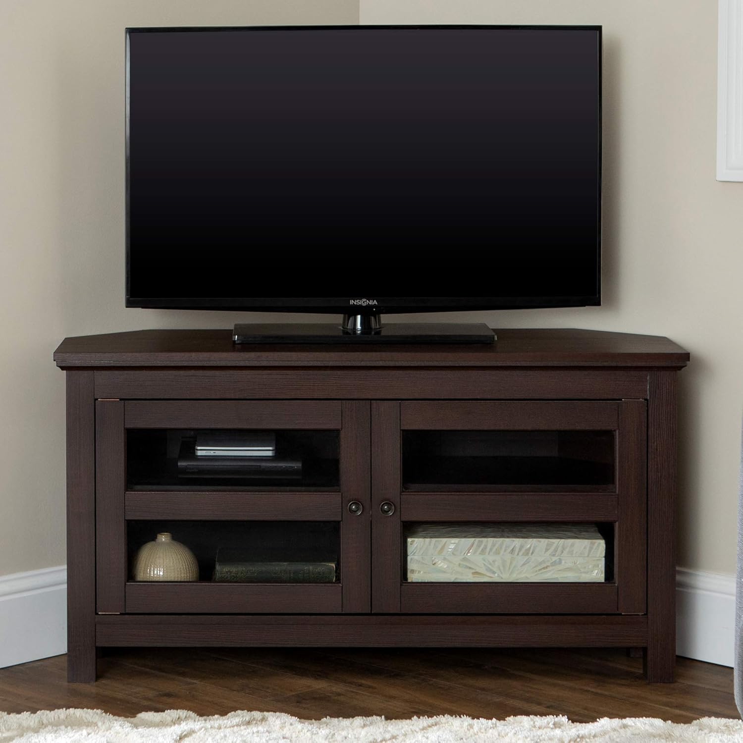 Walker Edison Furniture AZQ44CCRES Modern Farmhouse Wood Corner Universal Stand for TV's up to 48" Flat Screen Living Room Storage Entertainment Center, 44 Inch, Espresso: Furniture & Decor