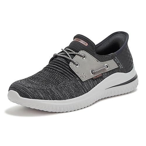 Skechers Men's Delson 3.0-Roth 210606 Low Profile Bungee Lace Slip-Ins, Black/Grey, 7.5