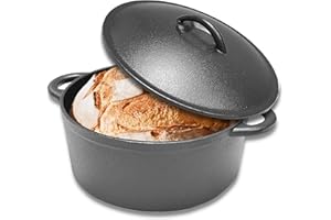Cuisiland 5 Quart Pre-Seasoned Cast Iron Dutch Oven with Dome Lid & Dual Handles, Heavy-Duty, Oven Safe, Perfect for Baking B