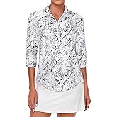 Tanst Sky Womens Golf Polo Shirts Zipper 3/4 Sleeve Moisture Wicking Tops UPF 50+ Workout Tennis Apparel