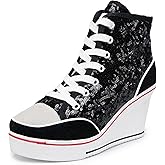 Women's Canvas High-Heeled Bling Shoes Casual Shoes Fashion Sparkling Sneakers for Walking Platform Wedges Pump Shoes