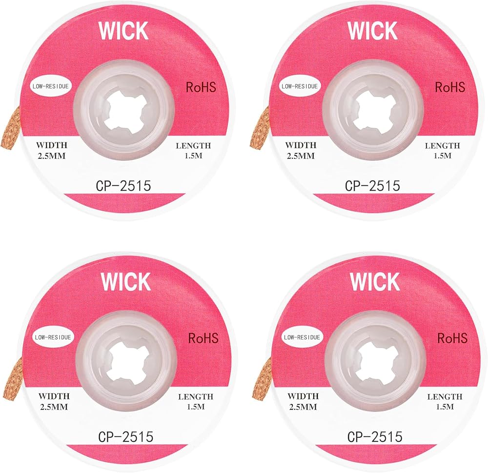 Himwein 4Pcs Solder Wire Wick No Clean Low Residue 2.5mm 1.5M Desoldering
