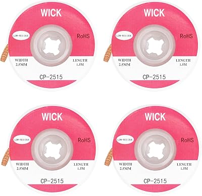 Himwein 4Pcs Solder Wire Wick No Clean Low Residue 2.5mm 1.5M Desoldering