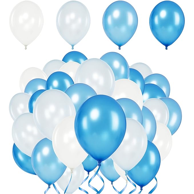 Premium Luftballons – Heliumluftballons Metallic • 50 Stück • 4 Farben • Weiß, Babyblau, Blau, Royalblau • XL Größe, Metallic