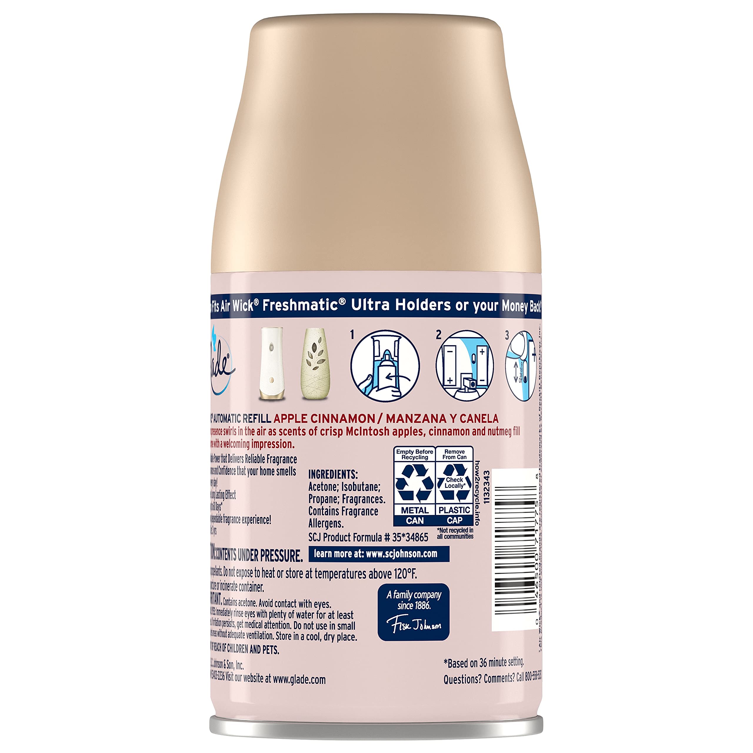 Glade Automatic Spray Refill, Air Freshener for Home and Bathroom, Apple Cinnamon, 6.2 Oz