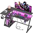 Amazon.com: 40 Inch Gaming Desk with Power Outlet & LED Lights, L ...