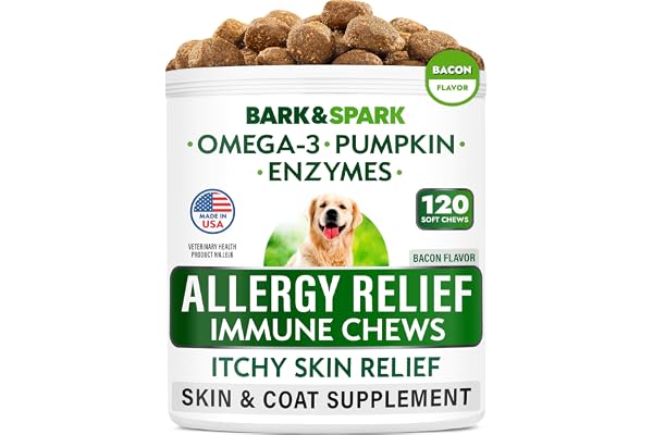 BARK&SPARK Allergy Relief Dog Treats - Omega 3 + Pumpkin + Enzymes - Itchy Skin Relief - Seasonal Allergies - Anti-Itch & Hot