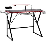 Amazon Basics Gaming Computer Desk with Storage for Controller, Headphone & Speaker - Red