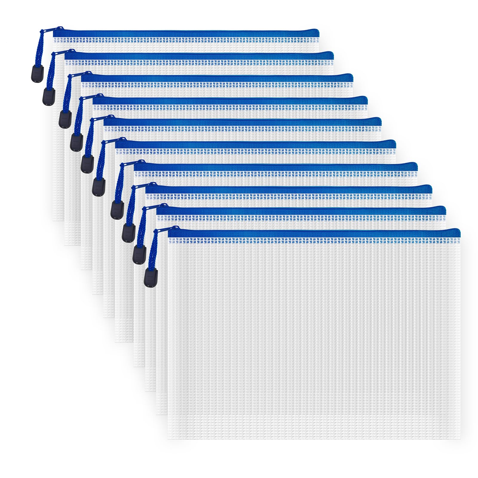 COWORK-UP 10PCS B5 Plastic Wallets 11.4" x 8.2" Zip Bag Mesh Pouches for Art & Crafts, Cross Stich Storage, B5 Zipper File Bags Office Travel Organiser