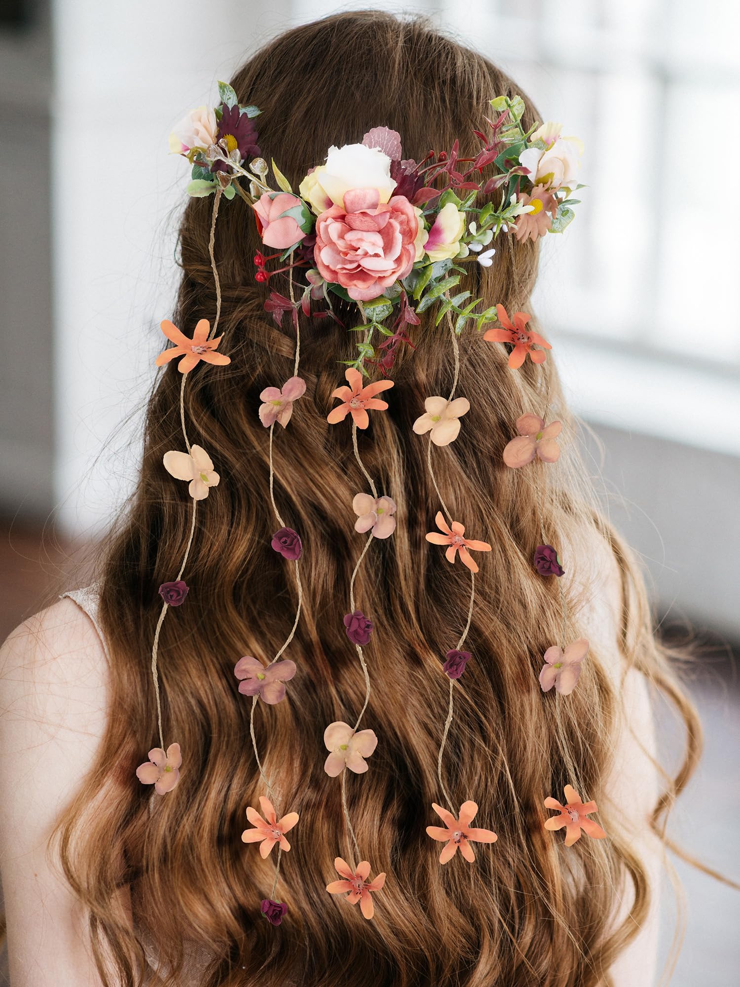 Photo 1 of SWEETV Flower Bridal Hair Comb Rustic Wedding Hair Vine Headband Boho Wreath Tassel Hoop Floral Headpiece Party Photos Costume Crown Cosplay Accessories
