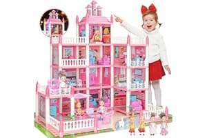 LUYE Doll House for Girls Toddlers - Huge Dollhouse with 4 Dolls Figure, Furnitures, Accessories, LED Light, 4 Stories Princess Dreamhouse Toys Gift for Kids 2 3 4 5 6 7 8 Year Old