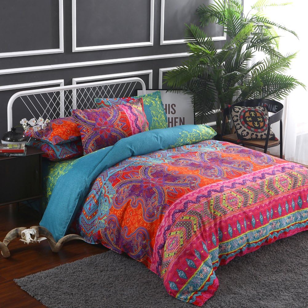 Bohemian Bedding Set Microfiber 4 Pieces Reversible Duvet Cover Flat Sheet Pillowcases Home Decor Double Size