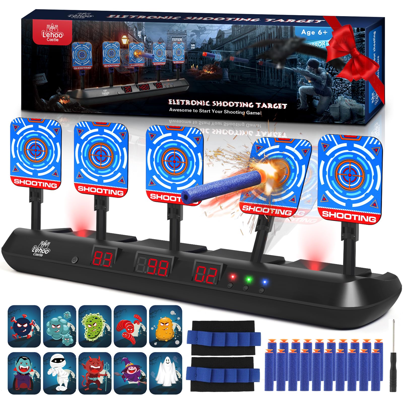 Lehoo Castle Toys for 6-13 Year Old Boy, Electronic Nerf Target, 5 Digital Scoring Auto Reset Shooting Targets for Nerf Gun, Interactive Shooting Game & Family Fun