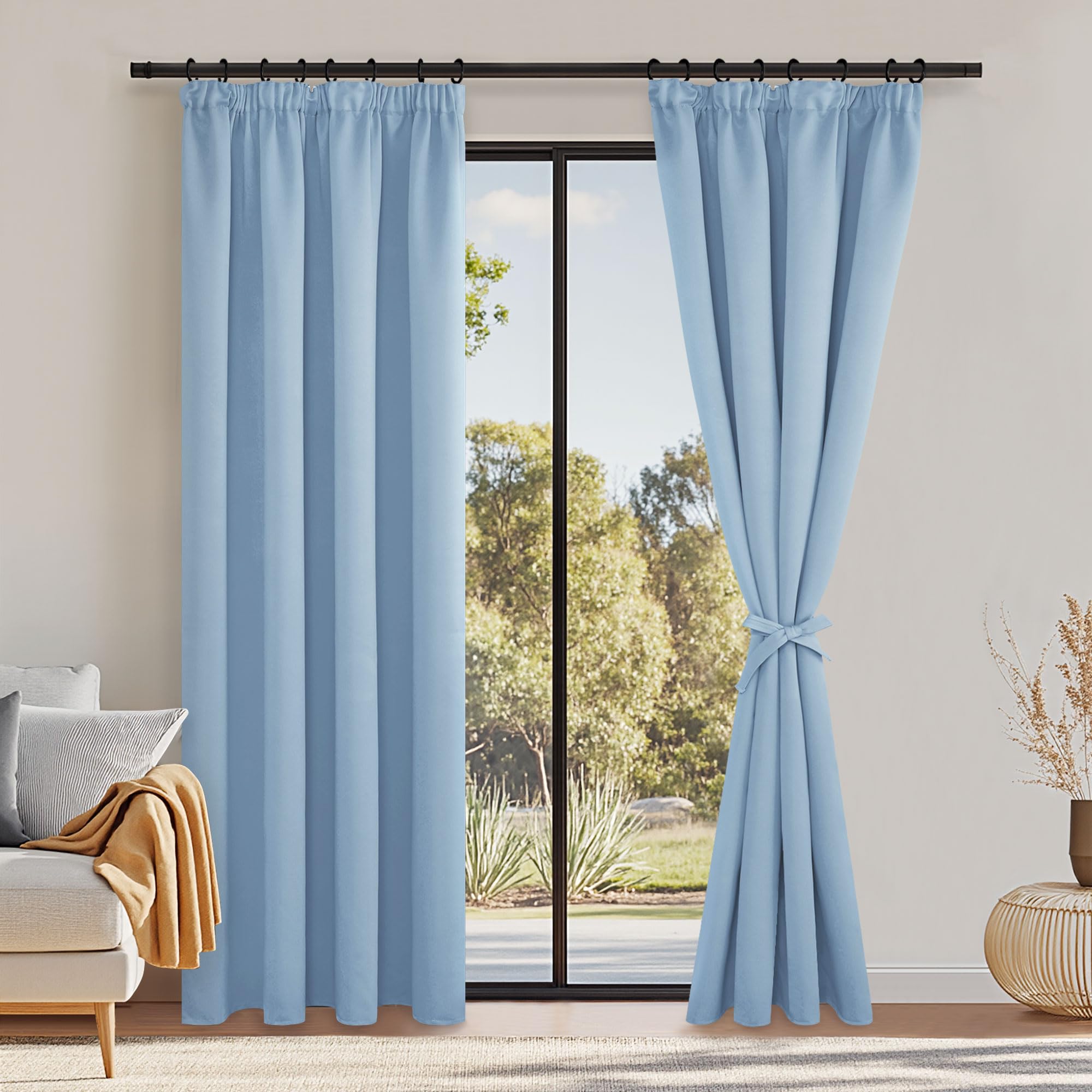 DWCN Blackout Curtains for Bedroom Thermal Insulated Room Darkening Pencil Pleat Window Curtains for Living Room 55 x 79 inch Length, Light Blue, 2 Panels