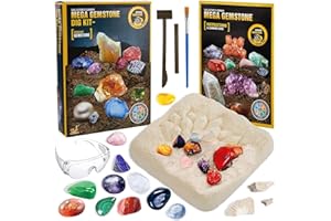 Mega Gemstone Dig Kit for Kids Ages 3+ – STEM Excavation Toy with 15 Real Crystals, Digging Tools, Magnifying Glass, and Educ