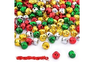 Hapeper 200 Pieces 0.59 Inch Christmas Bells, Gold Silver Green Red Metal Small Bells