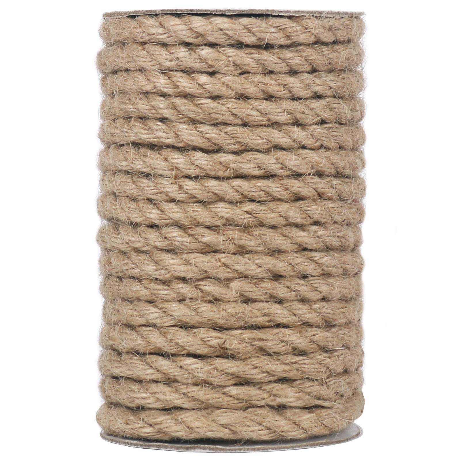 Vivifying 50 Feet 8mm Jute Rope, Natural Heavy Duty Twine for Crafts, Cat Scratch Post, Bundling (Brown)