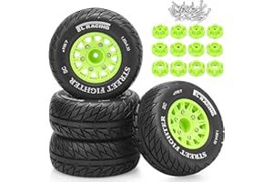 DAITOKU 12mm/14mm/17mm Hex RC Wheels and Tires RC Truck Tires 1/10 Scale Tyres Hex Detachable Replacement for Arrma Senton Slash Axial Redcat Rc4wd Fury (Green C)
