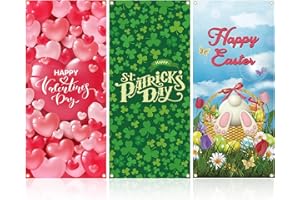 Preboun 3 Pcs Valentine's Day Door Cover Banner St Patrick's Day Easter Door Cover Entrance Background for Home Indoor Holiday Decoration