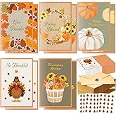 Motiskyy 100 Pack Thanksgiving Cards with Envelopes and Stickers Fall Greeting Cards Assortment 5 Designs Fall Leaves Turkey Pumpkin Holiday Harvest 4 x 6 Blank Notes Religious Party Supply