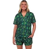 INTIMO Wicked Pajamas Women's Elphaba Thropp Defy Destined To Fly Notch Collar Top and Short 2 Piece Loungewear