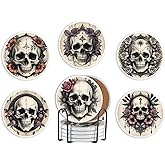 Onebttl Skull Coaster for Mexicans, The Day of Dead Gifts, Home Decor for Mexicans, Ceramic, Set of 6, Gothic
