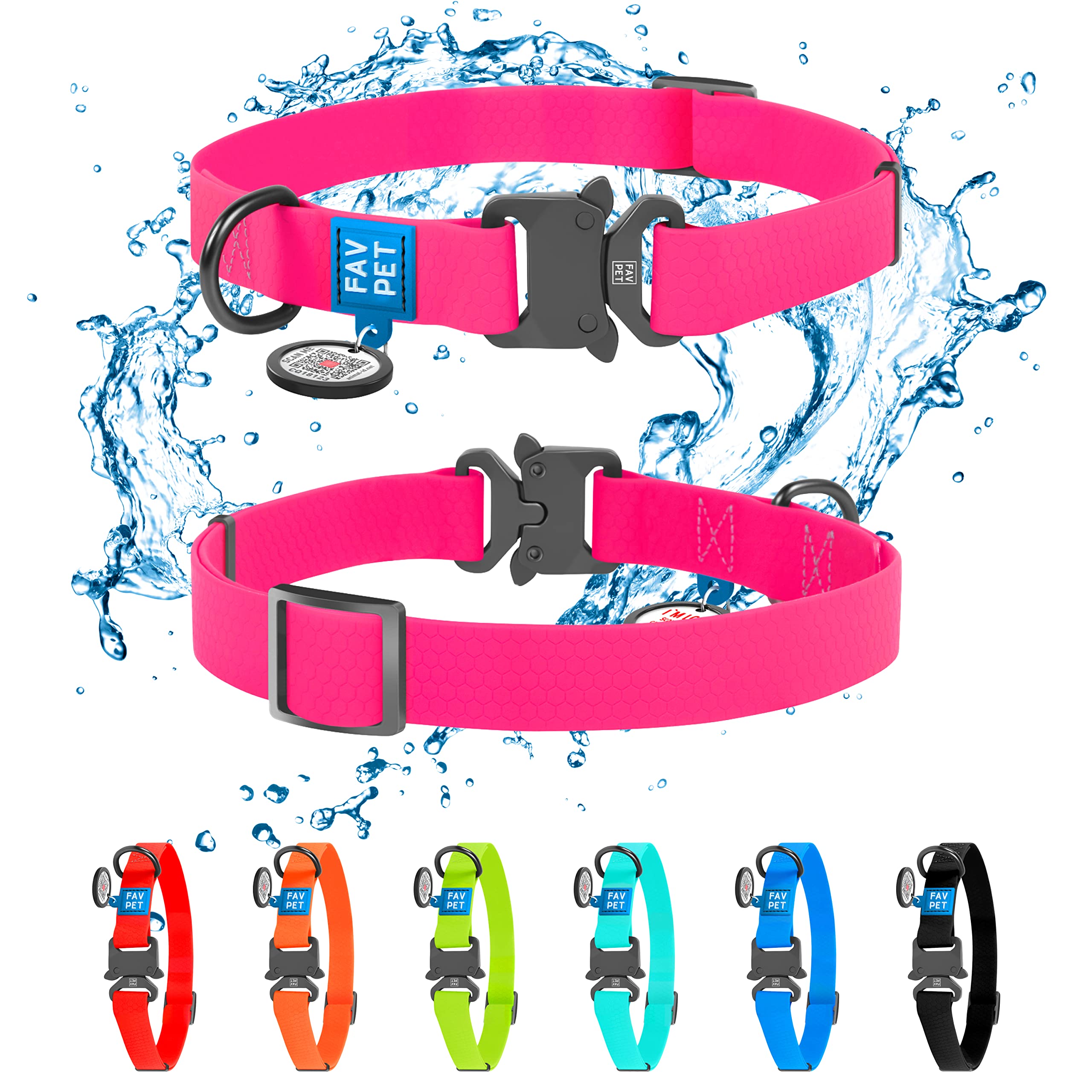 FAVPET Biothane Dog Collar with ID Tag QR, Waterproof Dog Collar with Metal Buckle, Adjustable Dog Collar Large Dogs, Soft Dog Collar Medium, Dog Collar Small Dog, Coloured Puppy Collars (XS, Pink)