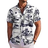 COOFANDY Men's Hawaiian Shirt Short Sleeve Floral Button Down Shirts Tropical Holiday Beach Shirts