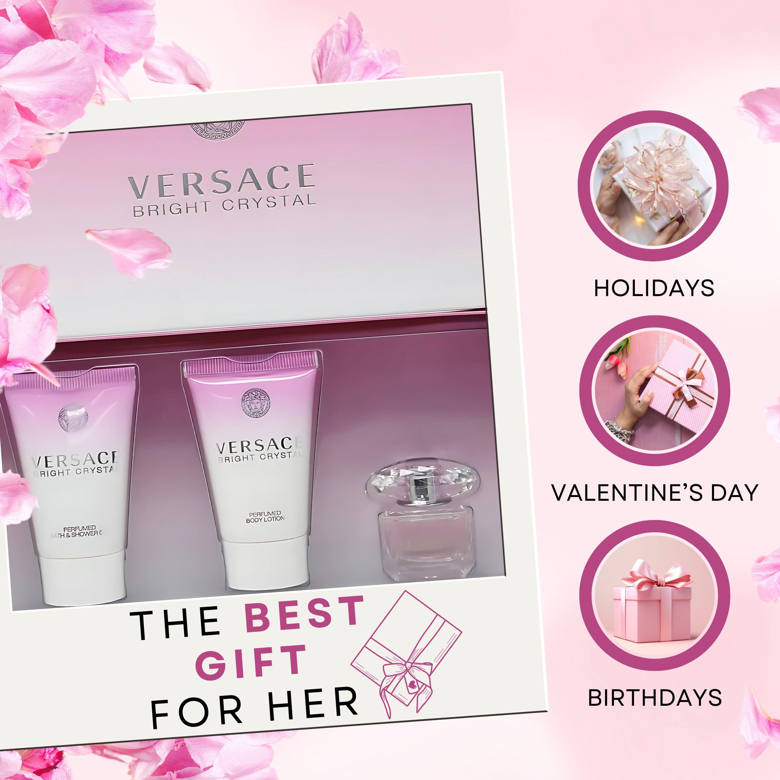 Versace Versace Bright Crystal By Versace for Women - 3 Pc Gift Set 5ml Edt Splash, 2x25ml Shower Gel, Body, 3count