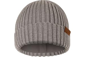 MAGISDU Beanie Winter Hat Men Women Merino Wool Unisex Short Skull Cap Double Layer Fleece Lined Warm Fisherman Beanies