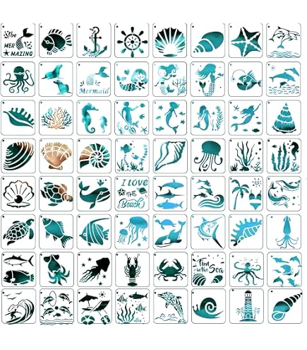 30 Pochoirs D'Été Réutilisables - 13x13 Cm, Thèmes Plage & Océan - Pour Peinture Sur Bois, Toile, Pierre