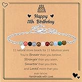 Birthday Gift for 9-16 Year Old, Small Natural Stone Beaded Bracelet Adjustable Heart Charm Bracelet for Daughter Granddaughter Sister Niece Friend on Birthday Graduation with Message Card Gift Box