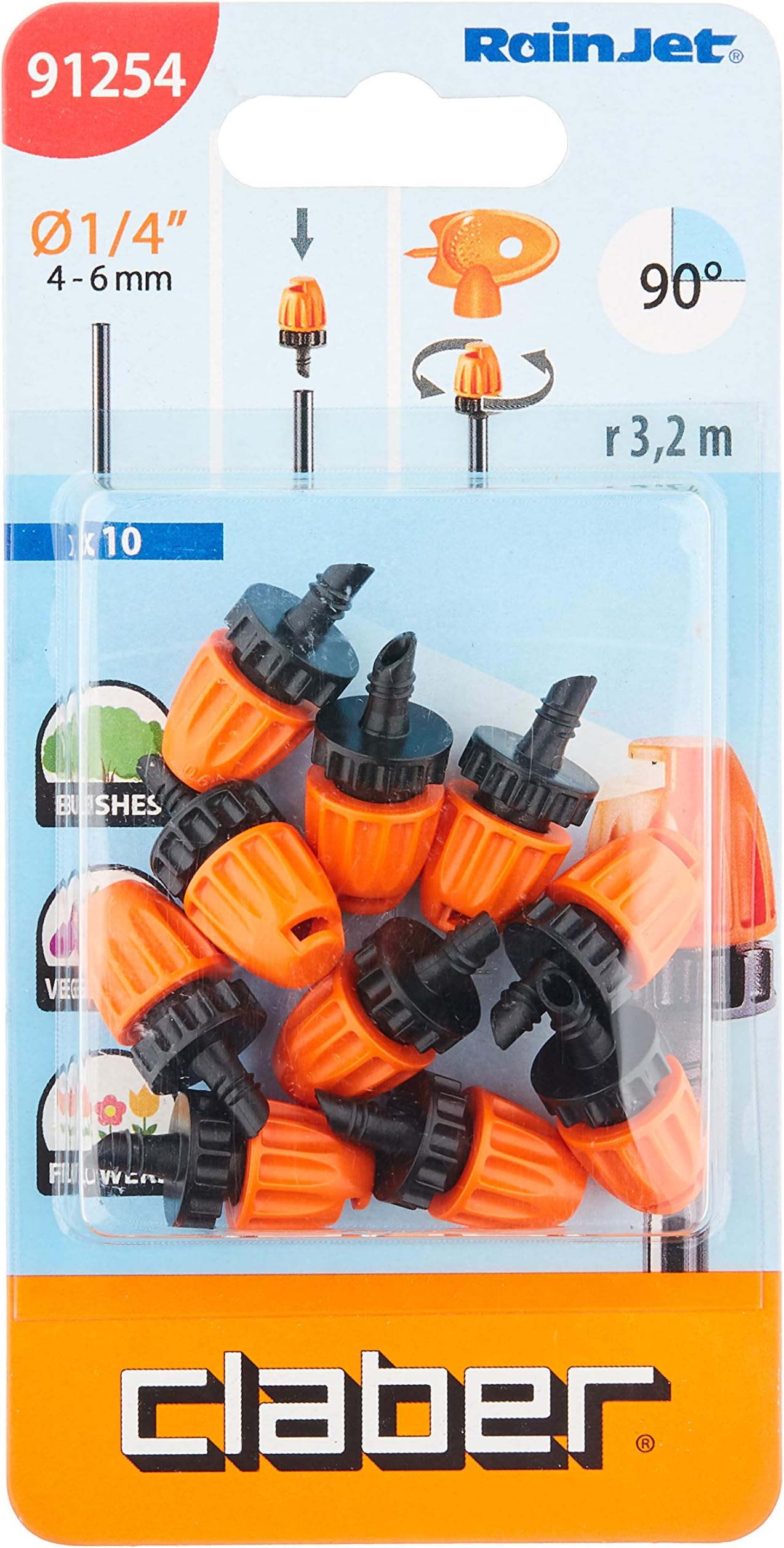Claber 91254 Micro Irrigation Sprinklers, 90°, Pack of 10