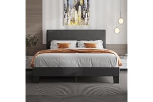 Lifezone Queen Bed Frame with Headboard,Linen Upholstered Bed Frame with Wood Slats Support,No Box Spring Needed,Heavy Duty Feet,Easy Assembly,Dark Grey