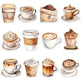 TOTUUYO 12 Design Coffee Cup Cute Sticky Notes Self-Adhesive Brown Themed Writing Funny Memo Pads for Coffee Lover Office School Supplies Student Gift Class Reward - 240 Sheets