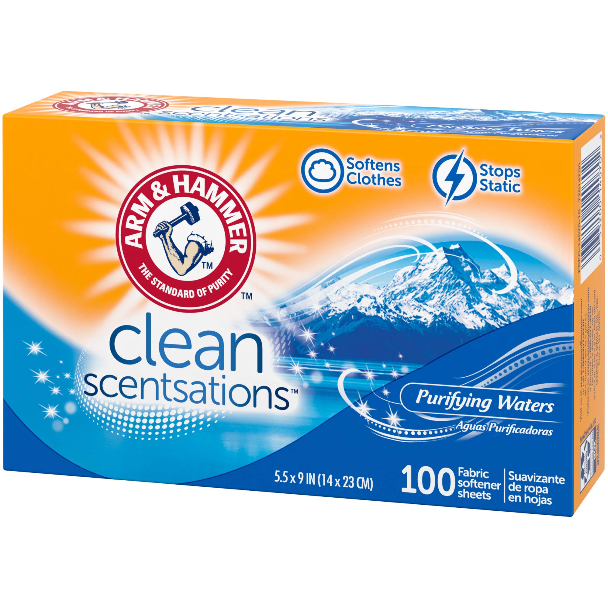 ARM & HAMMER Fabric Softener Sheets, 100 sheets, Purifying Waters