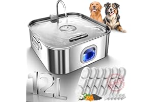 MAILOFY Dog Water Fountain Stainless Steel, 410oz/3.2Gal/12L Large Pet Water Fountain for Large Dog, Dog Water Bowl Dispenser with Water Level Window & LED Indicator, Super Quiet, with 6 Packs Filters