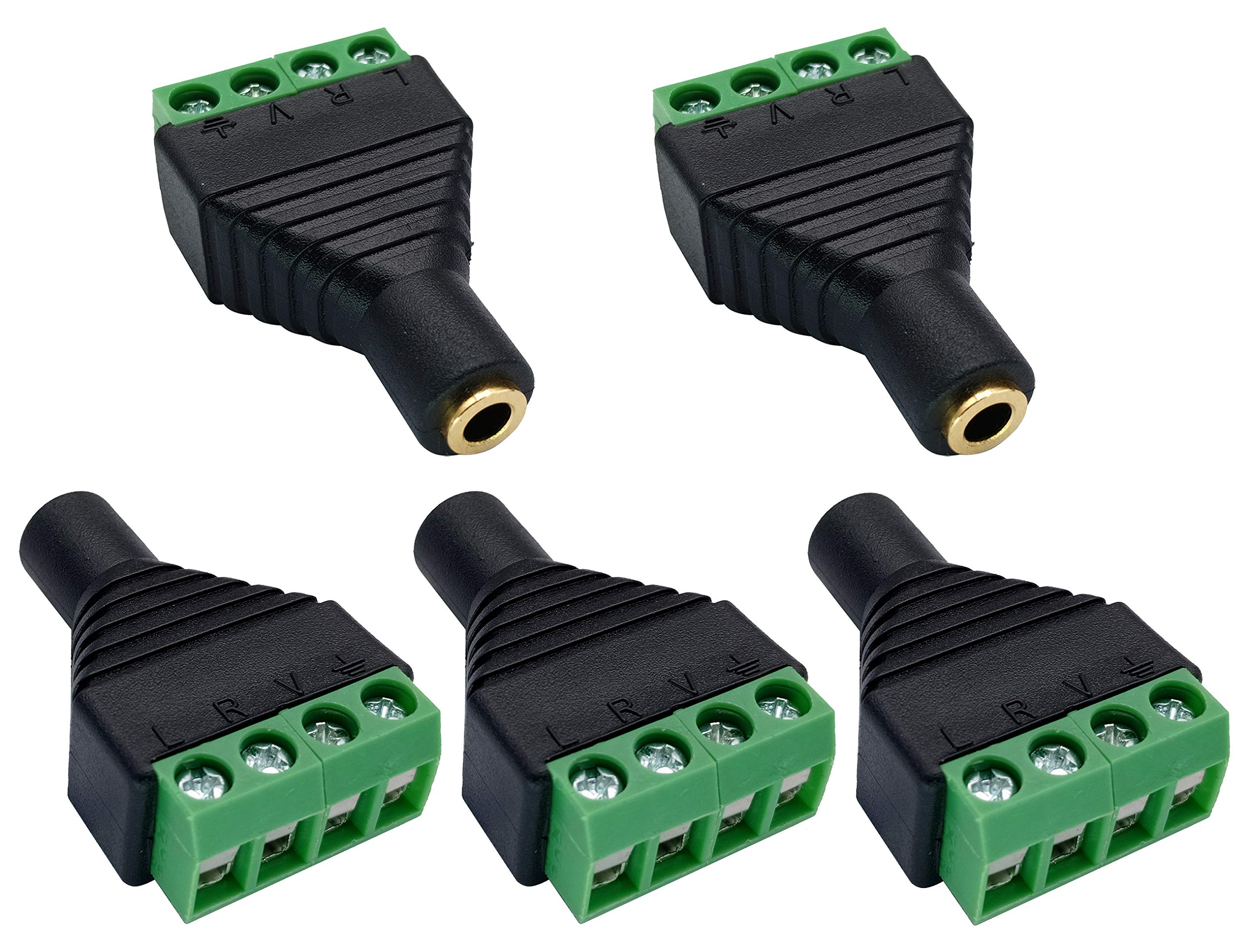 AAOTOKK 4 Pole 3.5mm Screw Terminal Stereo TRRS Audio Female to AV 4 Pin Screw Terminal Double Track Headphone Balun Solderless Converter Adapter (5 Pack)