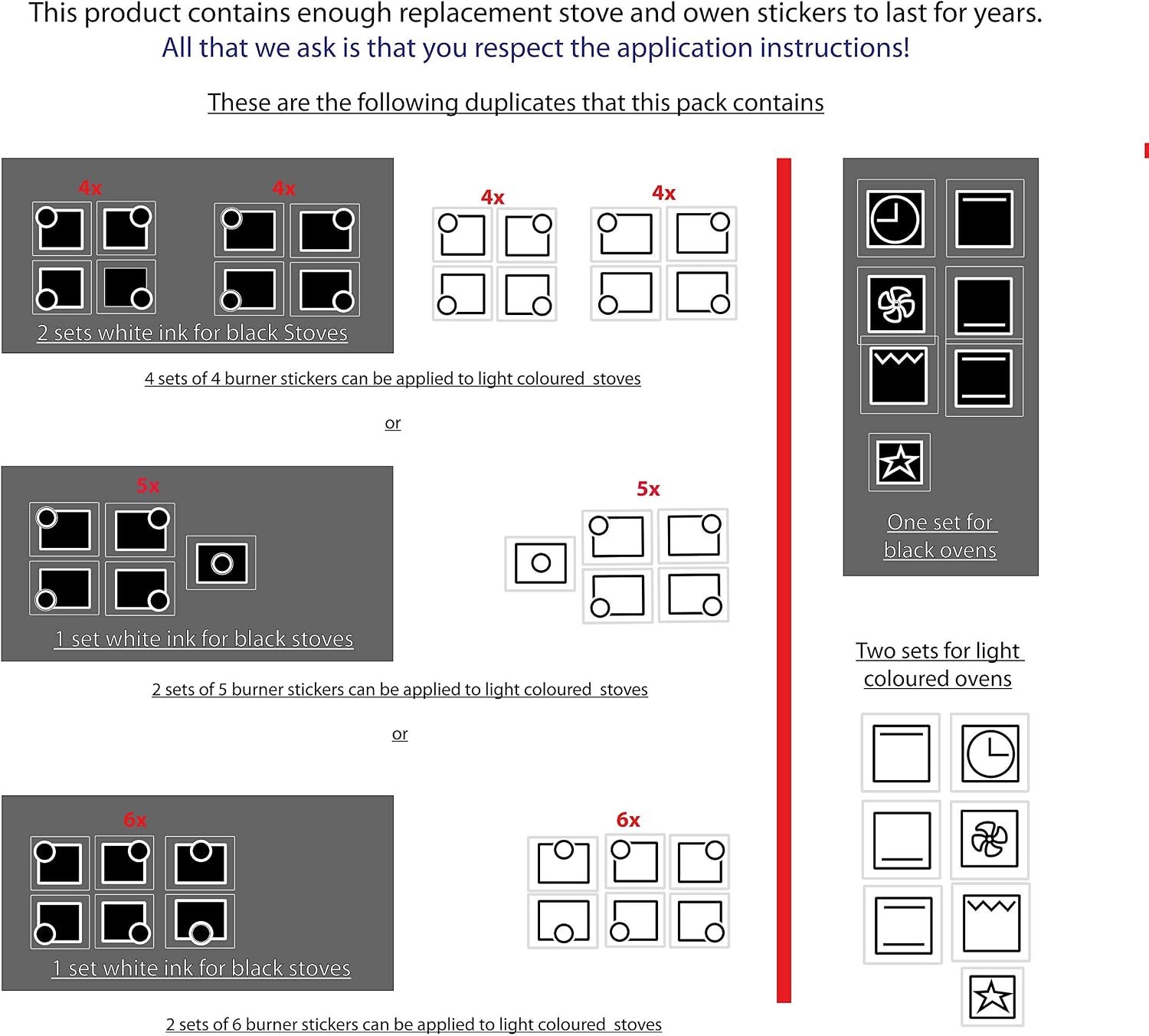 Arqi UK Multiple Stove Hob Range Replacement Stickers, Universal for 4, 5 and 6 burners, Black ink on transparent - Image 4