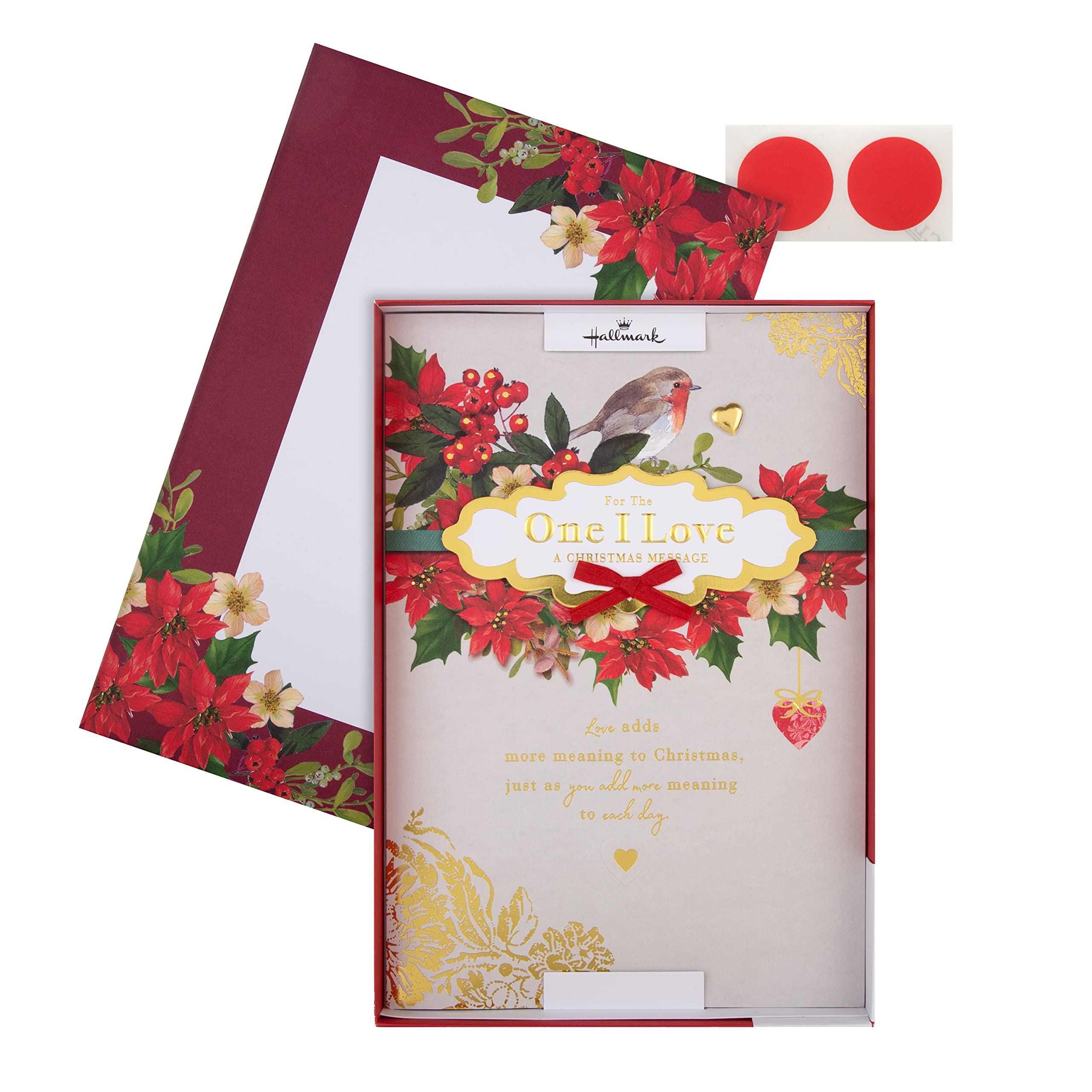 Hallmark Boxed Christmas Card for One I Love - Traditional Robin and Foliage Design