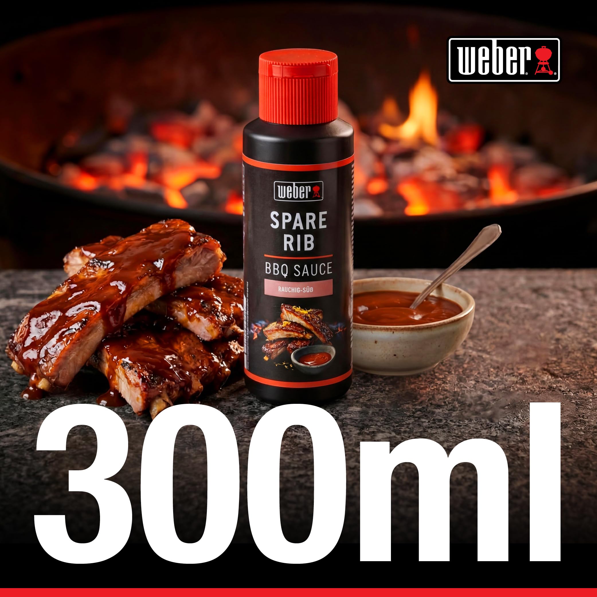 Weber Spare Rib BBQ Sauce 300 ml - Süßlich-rauchige Grillsauce für Spare Ribs, Pulled Pork & Hähnchen - Ideal zum Marinieren & Grillen - Grill Sauce glutenfrei, laktosefrei, ohne Konservierungsstoffe 3
