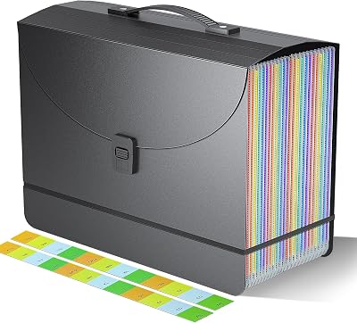 Fun storage File Organiser 24 Pockets A4 Rainbow Document Folder with Handle