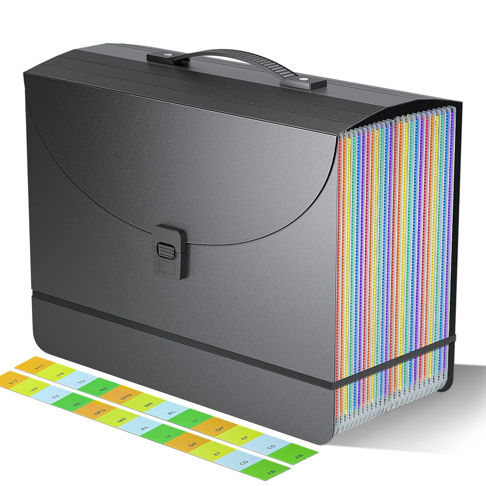 Photo 1 of 25 Pockets Expanding File Folders,Accordion File Organizer,Portable Filing Box with Plastic Handle,Expandable File Folder,Monthly Bill Receipt Paper and Document Organizer,Colored Tabs,A4/Letter Size